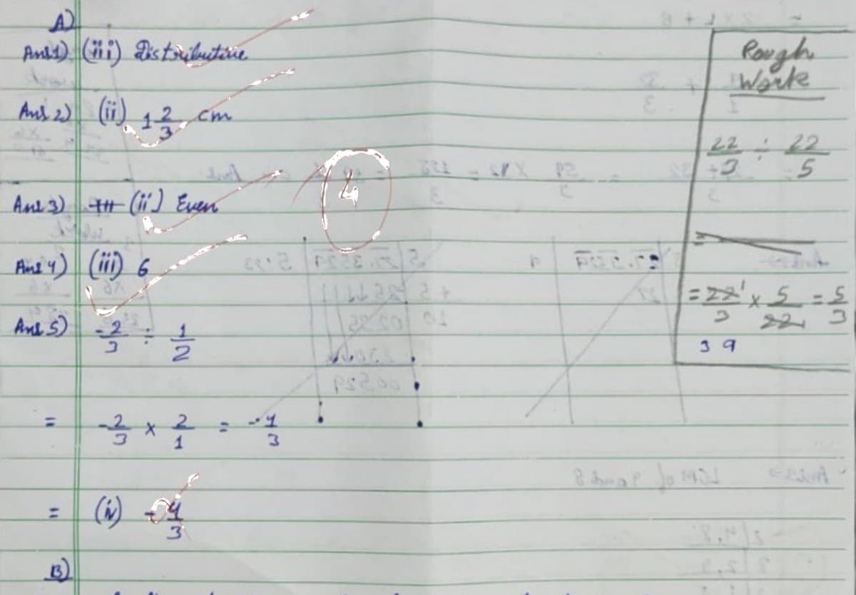 A handwritten maths answer sheet with ticks and circled marks, the kind of page copy-check reads