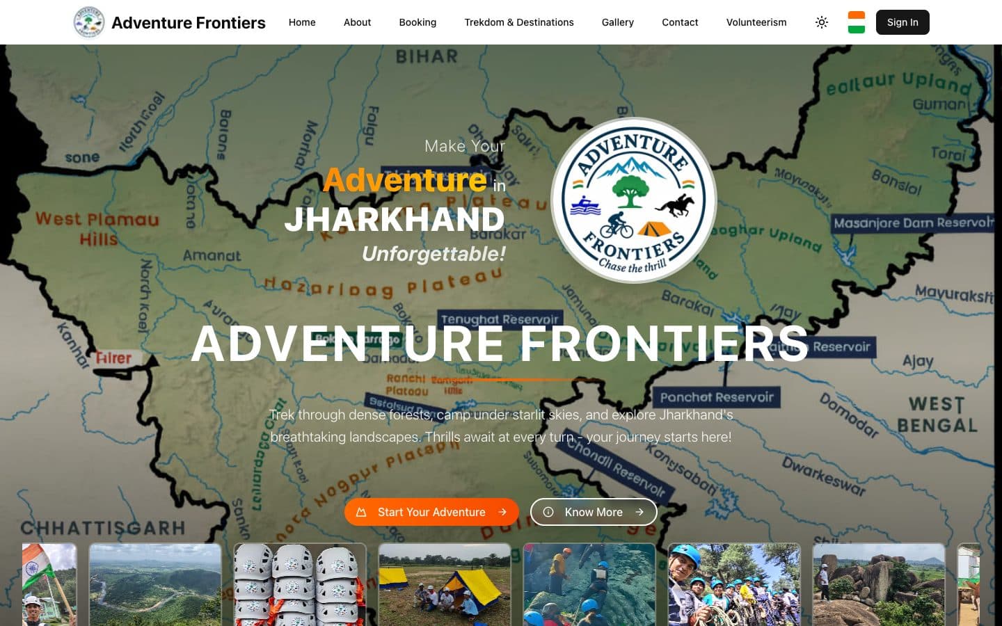 Adventure Frontiers home page: treks and adventure tourism in Jharkhand